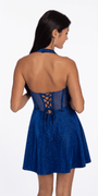 Camille La Vie Glitter Knit Embellished Corset Back Halter Skater Dress