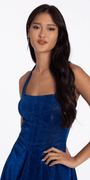 Camille La Vie Glitter Knit Embellished Corset Back Halter Skater Dress