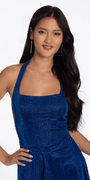 Camille La Vie Glitter Knit Embellished Corset Back Halter Skater Dress