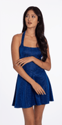 Camille La Vie Glitter Knit Embellished Corset Back Halter Skater Dress