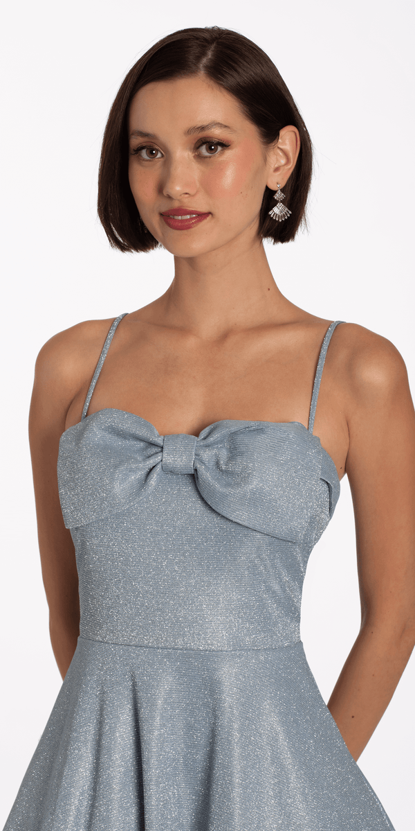 Glitter Knit Bow Front Fit and Flare Dress - Camille La Vie