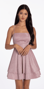 Camille La Vie Open Embroidered Back Glitter Knit Tiered Fit and Flare Dress