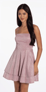 Camille La Vie Open Embroidered Back Glitter Knit Tiered Fit and Flare Dress junior / 4 / pink