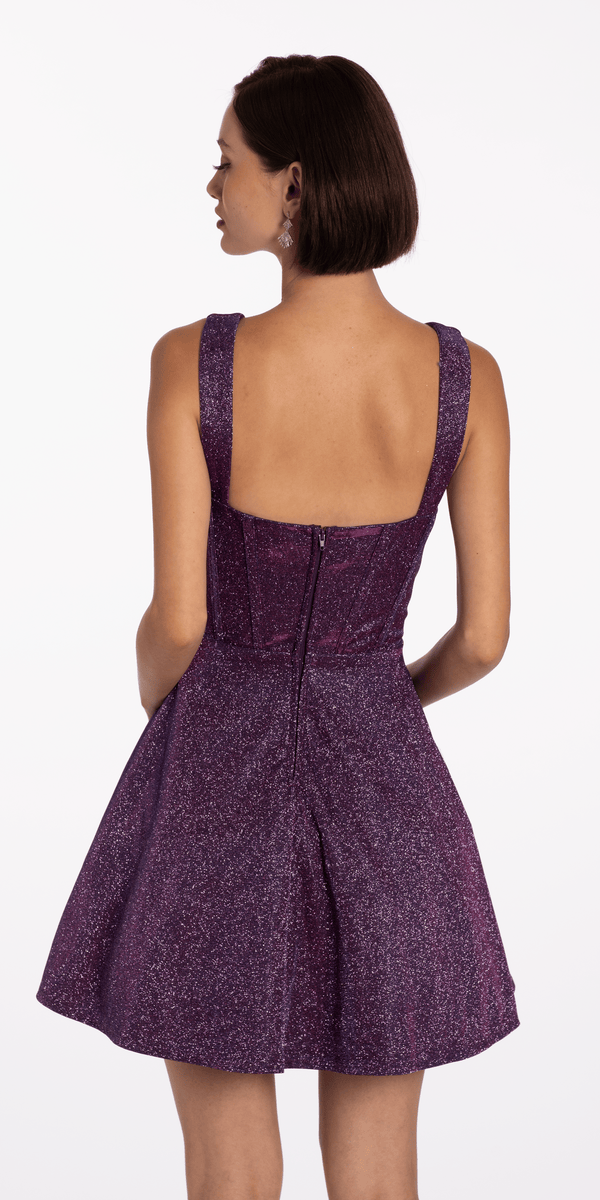 Iridescent Glitter Tank Corset Skater Dress with Pockets - Camille La Vie