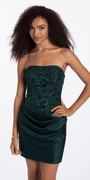 hunter-green/size/S/missy/Camille La Vie/Strapless Embroidered Shimmer Bodycon Dress with Ruching/front