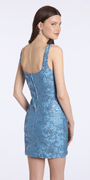 Camille La Vie Stretch Satin Square Neck Tank Dress with Embroidery