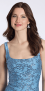 Camille La Vie Stretch Satin Square Neck Tank Dress with Embroidery