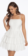 Strappy Back Mesh Tiered Corset Fit and Flare Dress - Camille La Vie