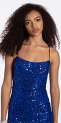blue/size/s/missy/Camille La Vie/ Sequin Mesh Strappy Scoop Back Bodycon Dress/close up 2