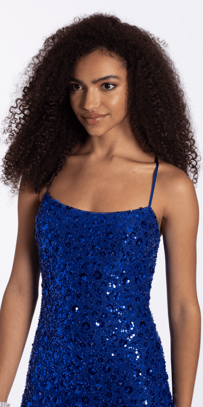 blue/size/s/missy/Camille La Vie/ Sequin Mesh Strappy Scoop Back Bodycon Dress/close up