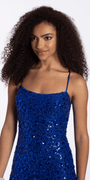 blue/size/s/missy/Camille La Vie/ Sequin Mesh Strappy Scoop Back Bodycon Dress/close up