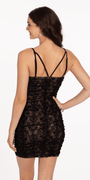 Flocked Two Tone V Notch Strappy Back Bodycon Dress - Camille La Vie