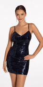 V Neck Sequin Mesh Bodycon Dress - Camille La Vie