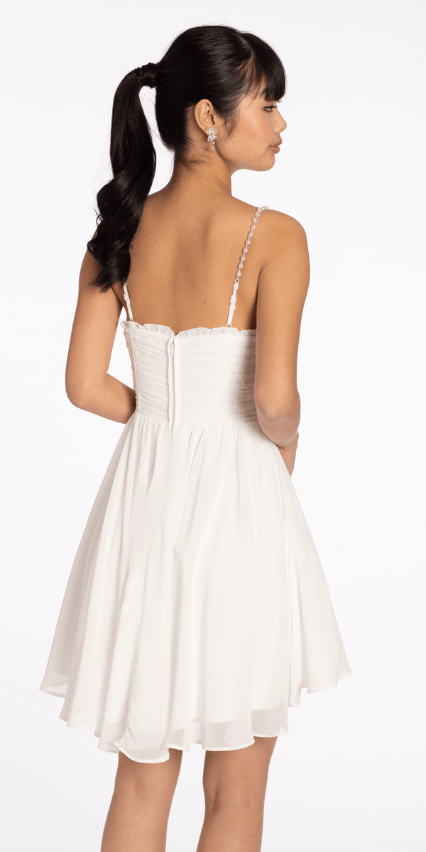 Sweetheart Corset Fit and Flare Dress with Pearl Straps - Camille La Vie