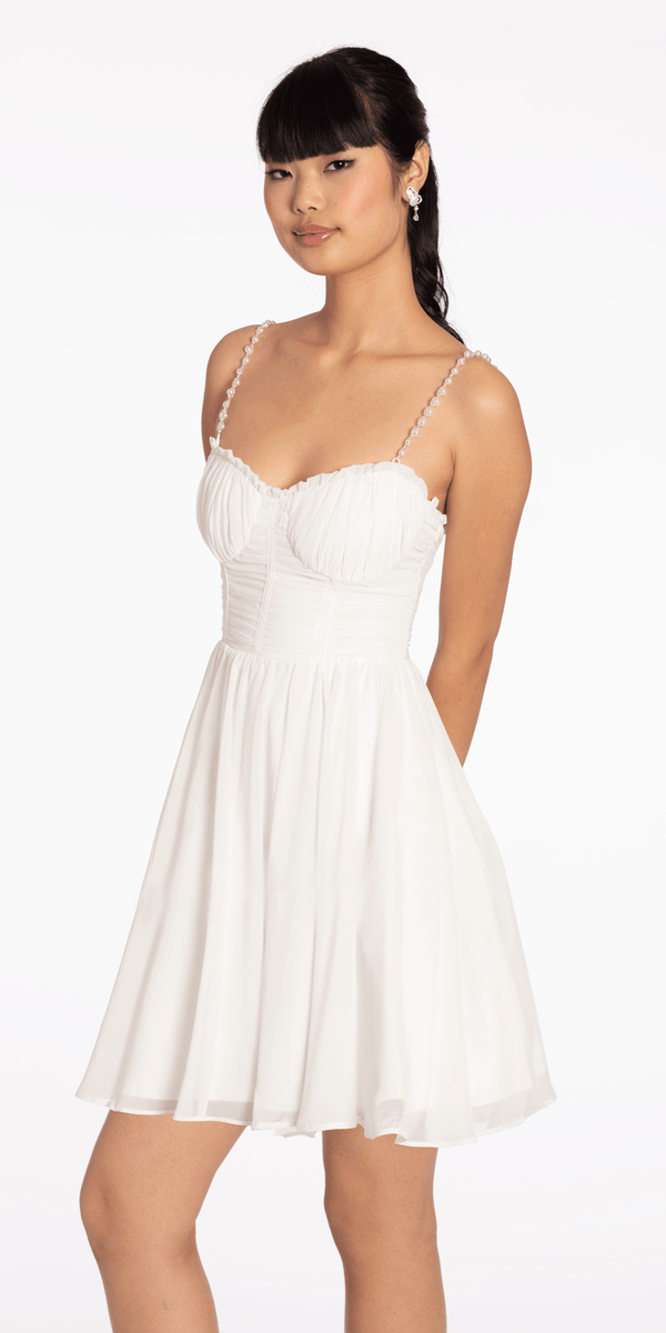 Sweetheart Corset Fit and Flare Dress with Pearl Straps - Camille La Vie