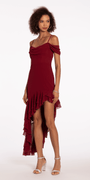 Chiffon Off the Shoulder Drape High Low Dress with Ruffle Hem - Camille La Vie