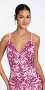 Strappy Back Swirl Sequin Illusion Column Dress - Camille La Vie