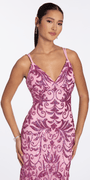 Strappy Back Swirl Sequin Illusion Column Dress - Camille La Vie
