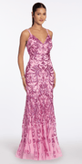 Strappy Back Swirl Sequin Illusion Column Dress - Camille La Vie