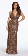 Sequin Halter Tie Back Column Dress - Camille La Vie