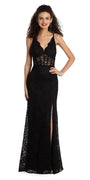Glitter Lace Scallop V Neck Corset Column Dress - Camille La Vie