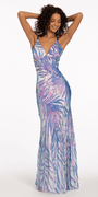Sequin Leaf Pattern Lace Up Back Dress - Camille La Vie