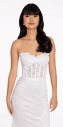 Sweetheart Glitter Floral Lace Corset Trumpet Dress - Camille La Vie