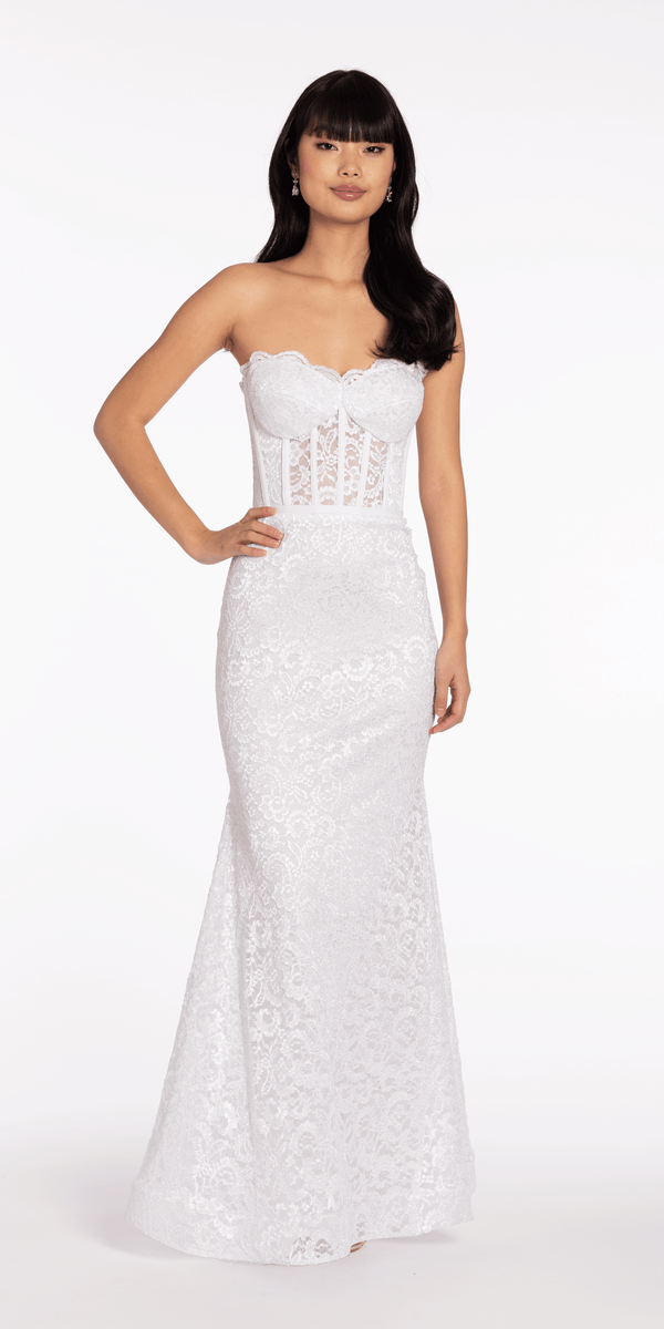 Sweetheart Glitter Floral Lace Corset Trumpet Dress - Camille La Vie