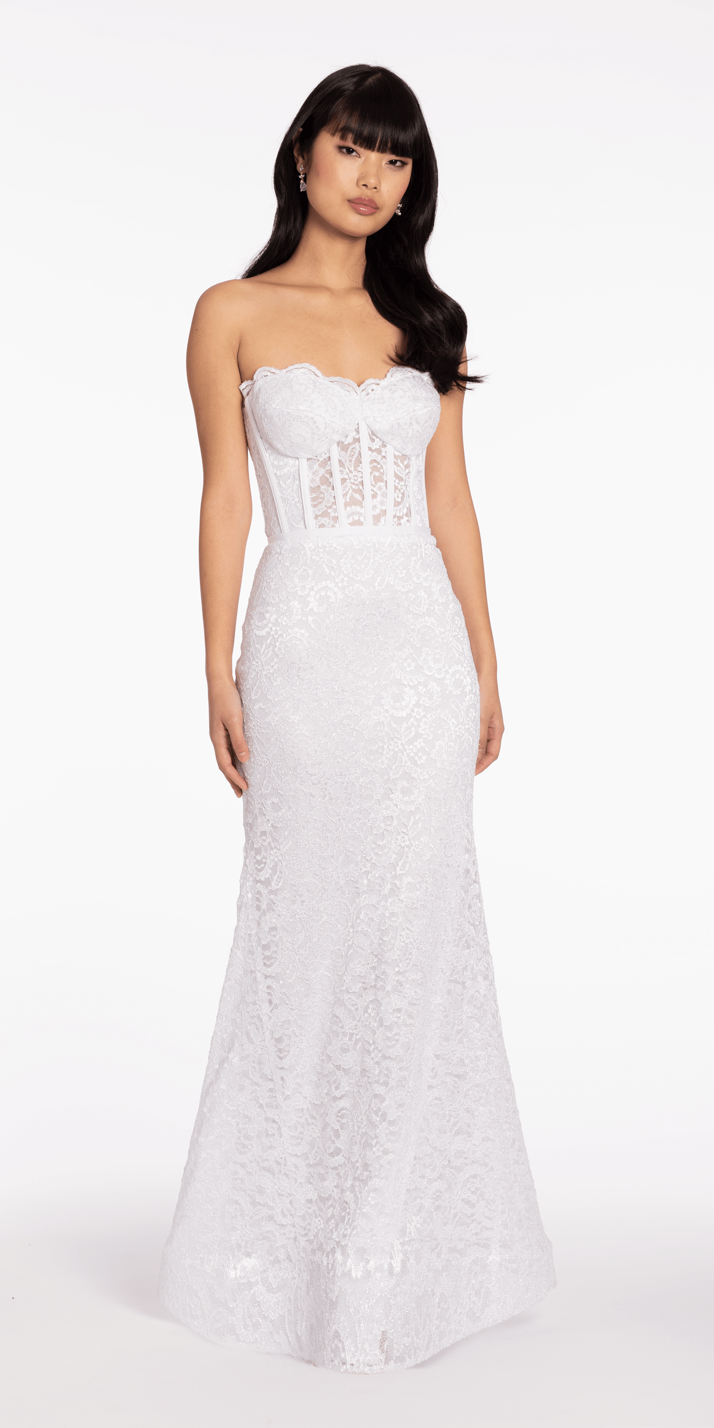 Sweetheart Glitter Floral Lace Corset Trumpet Dress - Camille La Vie