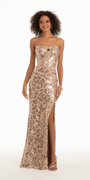 Sequin Keyhole Back and Lace Up Dress with Side Slit - Camille La Vie