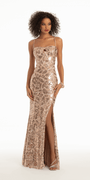 Sequin Keyhole Back and Lace Up Dress with Side Slit - Camille La Vie
