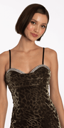 Cheetah Print Foil Sweetheart Bodycon Dress with Stone Detail - Camille La Vie