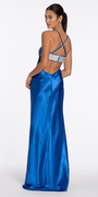 Strappy Back Satin Rhinestone Sweetheart Column Dress - Camille La Vie