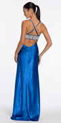 Strappy Back Satin Rhinestone Sweetheart Column Dress - Camille La Vie