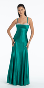Jersey Glitter Pleated Column Dress with Peek-a-Boo Rhinestone Bodice - Camille La Vie