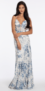 Embellished Floral Lace Plunging Corset Mermaid Dress - Camille La Vie