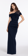 Lace One Shoulder Foldover Scuba Column Dress with Back Slit - Camille La Vie