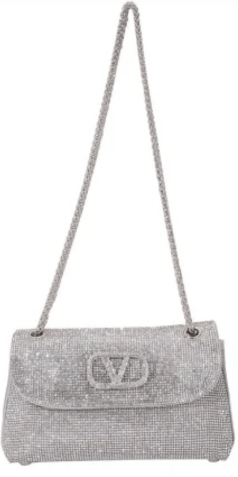 silver/no size/Camille La Vie/Rhinestone-1/2 Flap Handbag with Chain Link Strap/front