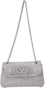 silver/no size/Camille La Vie/Rhinestone-1/2 Flap Handbag with Chain Link Strap/front