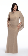 Metallic Crinkle Knit Dress with Sweep Train - Camille La Vie