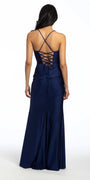 Stretch Satin Lace Up Back Dress with Train - Camille La Vie