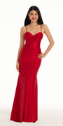 Stretch Satin Lace Up Back Dress with Train - Camille La Vie