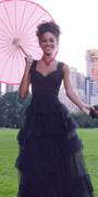 Multi Tiered Tulle Ballgown with Satin Waist Accent - Camille La Vie