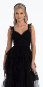 Multi Tiered Tulle Ballgown with Satin Waist Accent - Camille La Vie