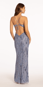 Deep V Illusion Sequin Tie Back Column Dress - Camille La Vie