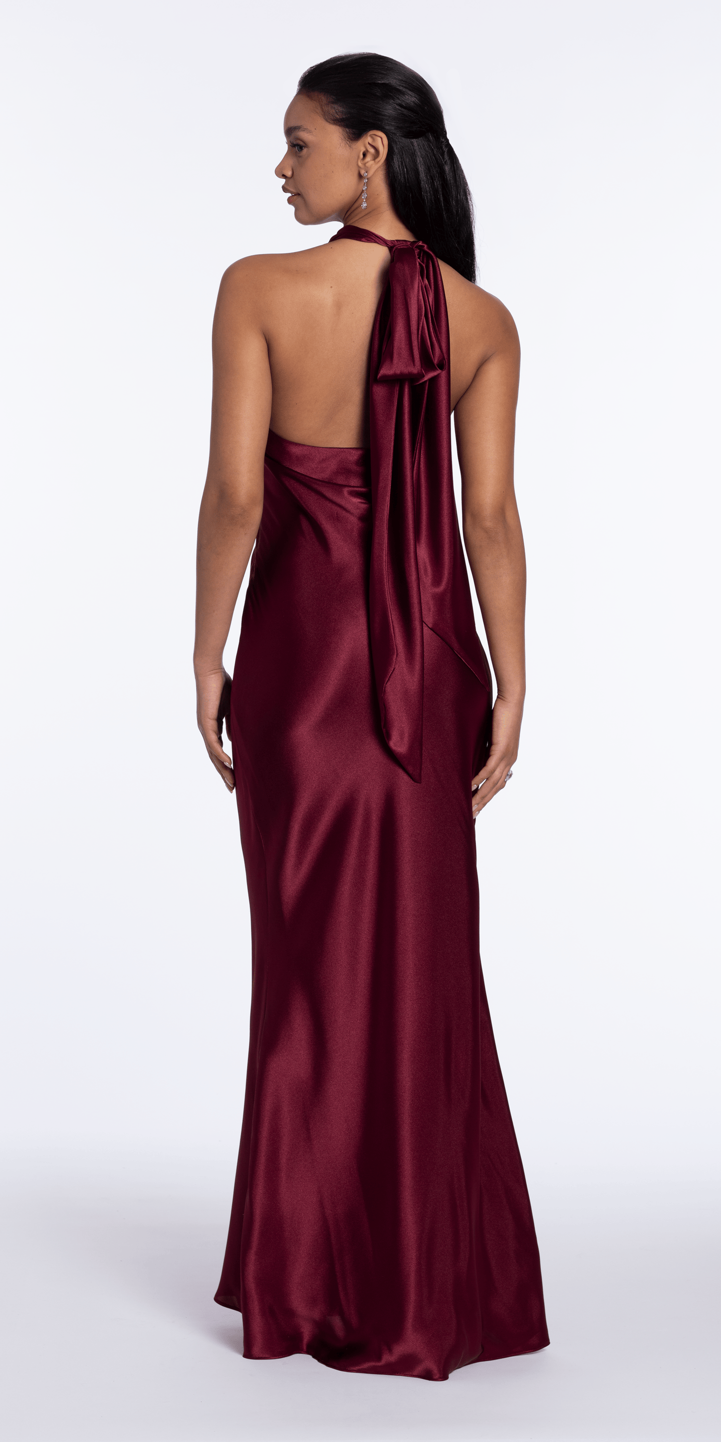 Satin Tie Back Halter Column Dress - Camille La Vie
