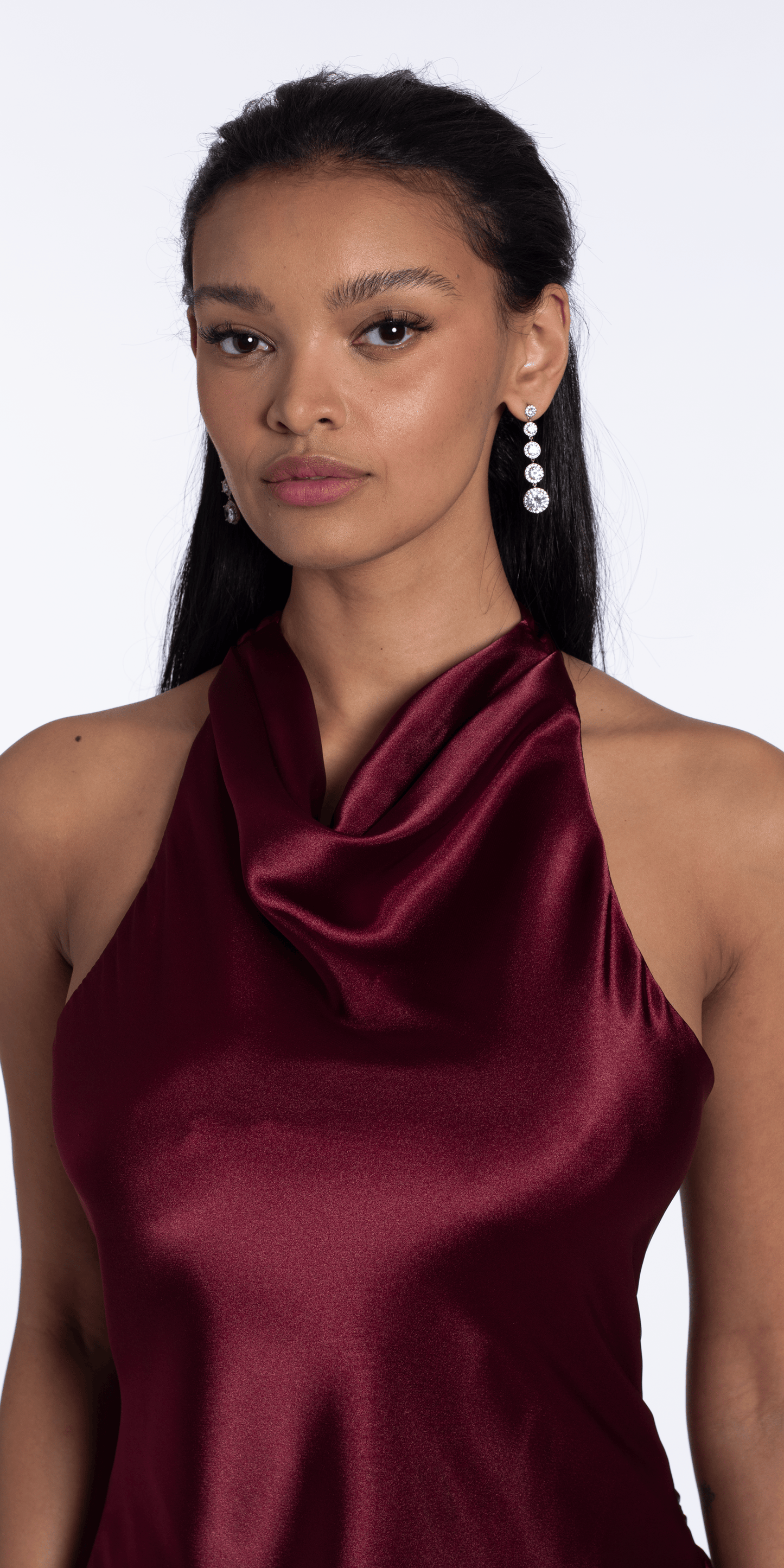 Satin Tie Back Halter Column Dress - Camille La Vie