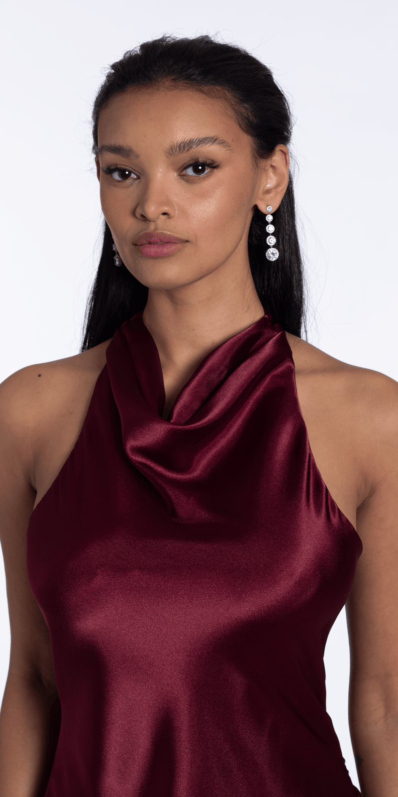 Satin Tie Back Halter Column Dress - Camille La Vie