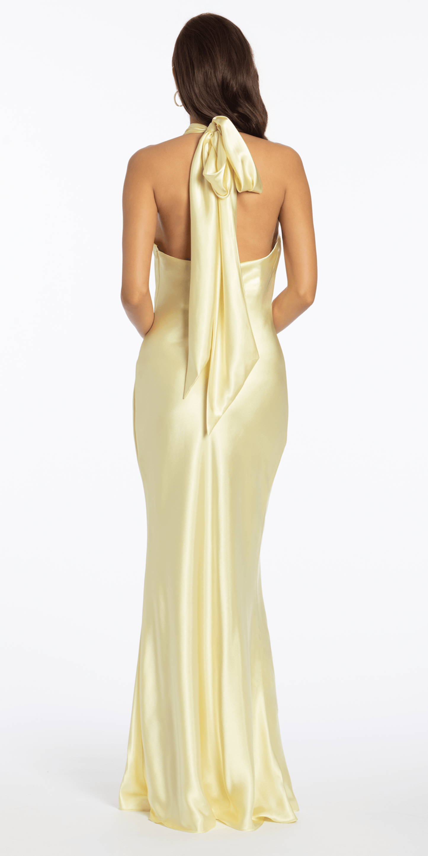 Satin Tie Back Halter Column Dress - Camille La Vie