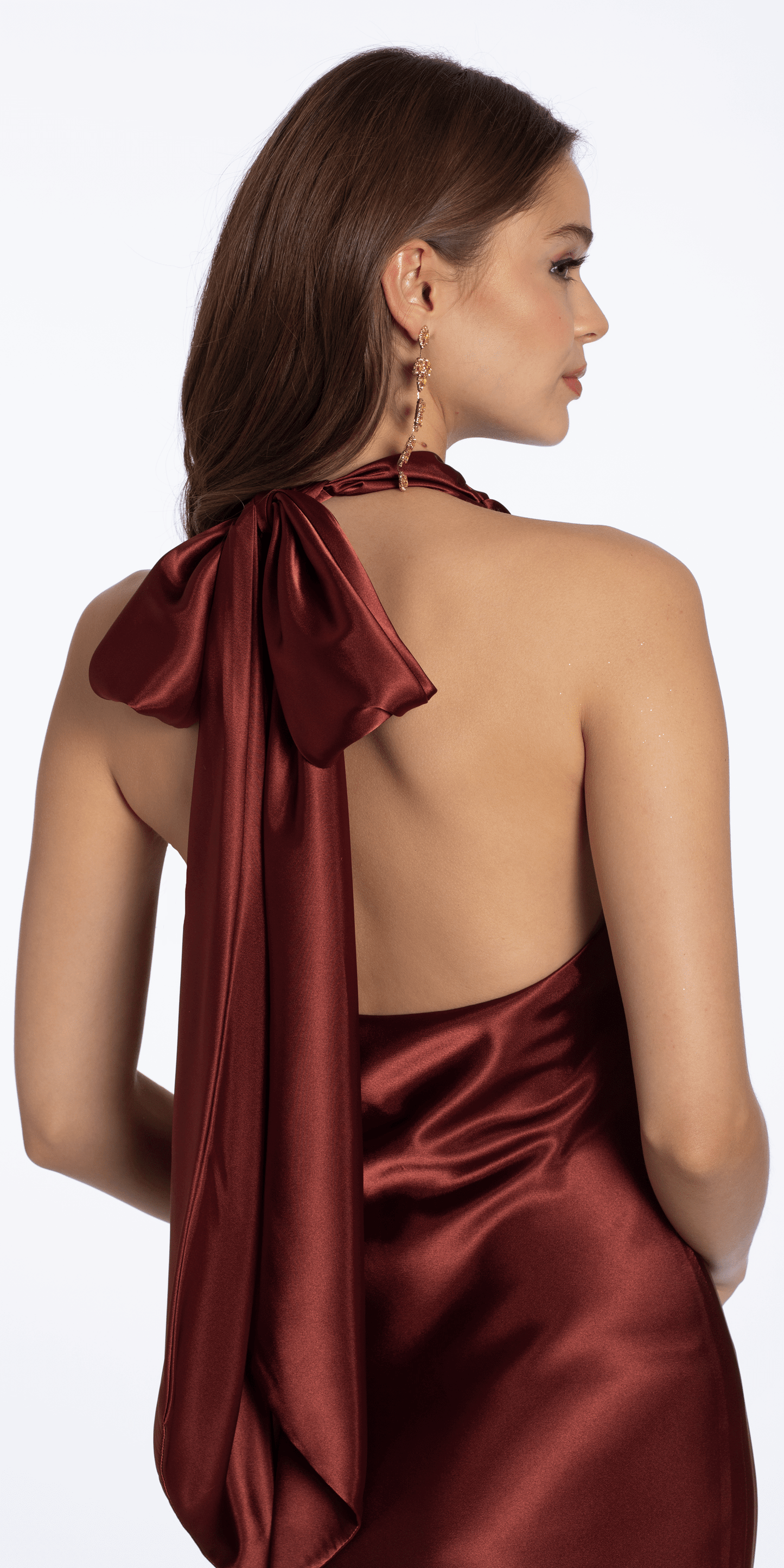 Satin Tie Back Halter Column Dress - Camille La Vie